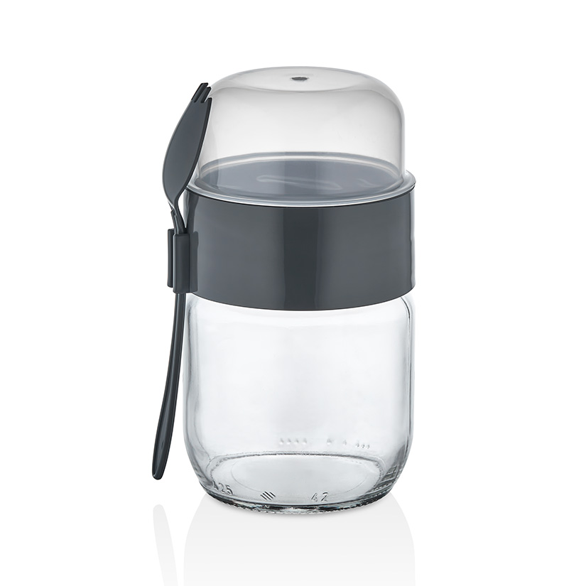 TASTIFY TO GO CONTAINER 425 ML + 200ML GLASS - Dark grey